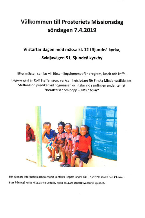 Prosteriets missionsdag i Sjundeå Prosteriets missionsdag i Sjundeå