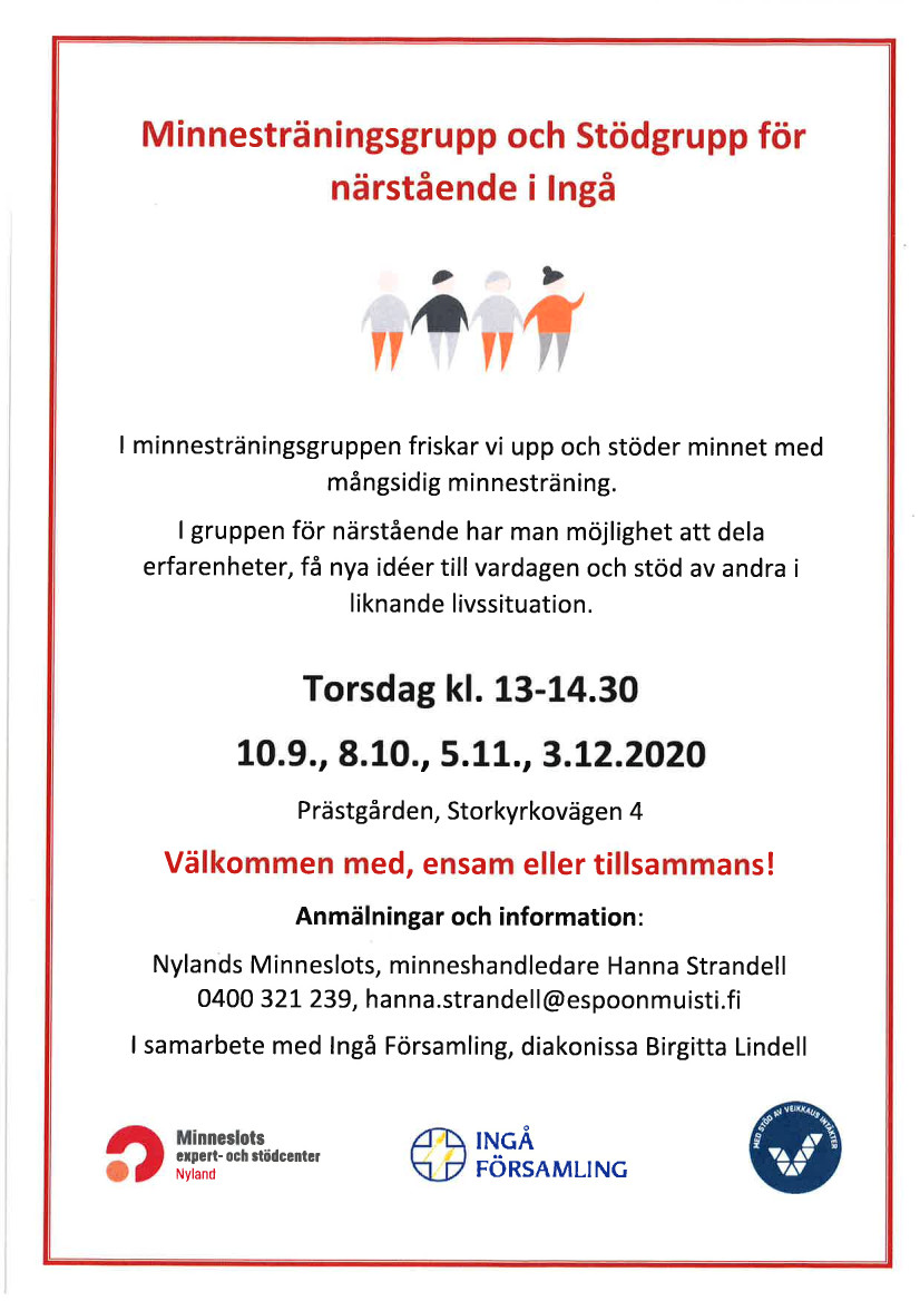 Minnesträningsgrupp och Stödgrupp för närstående i Ingå - inhiberat Minnesträningsgrupp datum