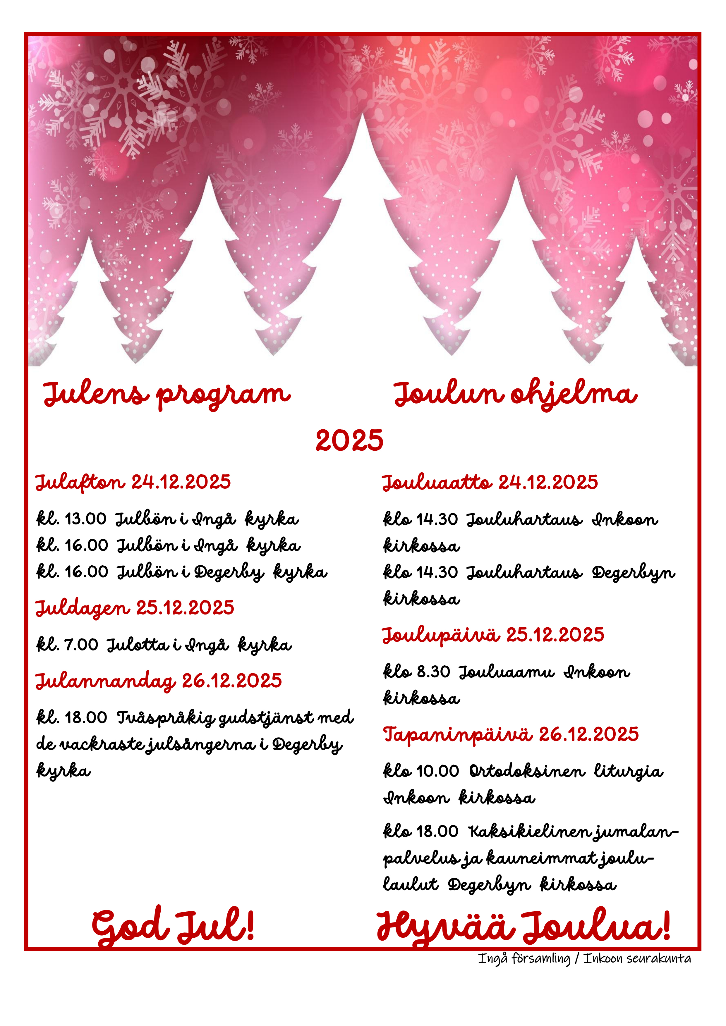 Jul i Ingå församling 2025